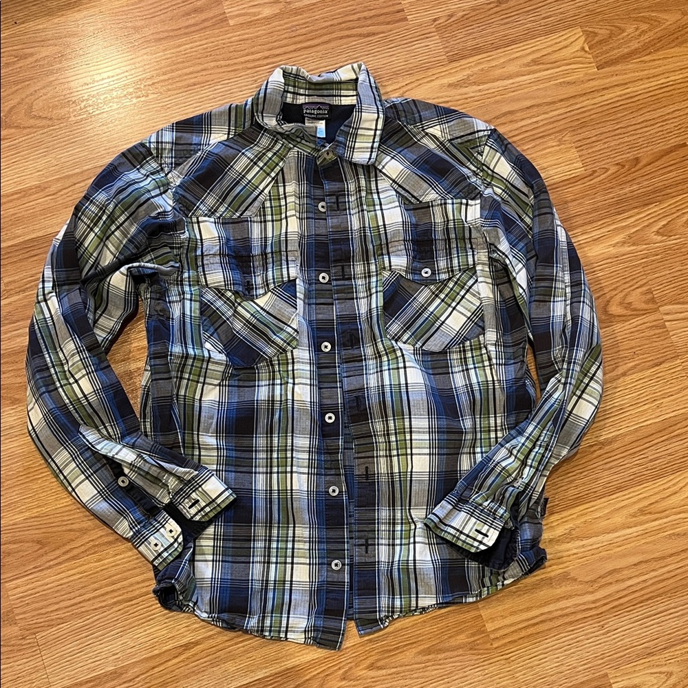 Patagonia Blue and Green Plaid Button-Down Shirt